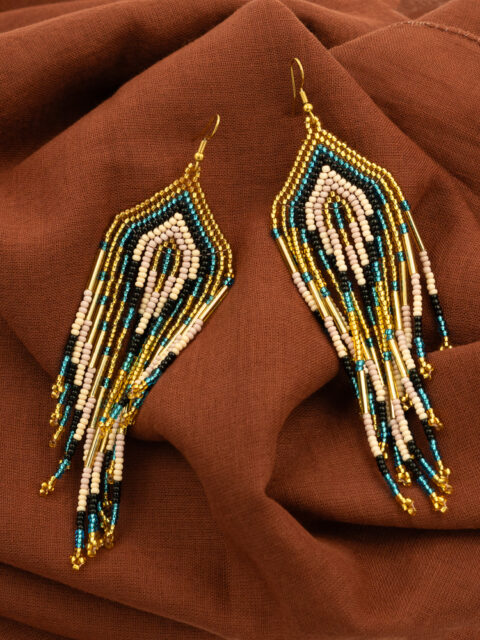 Handmade Colombian Earrings – Desert Sand Statement Fringe