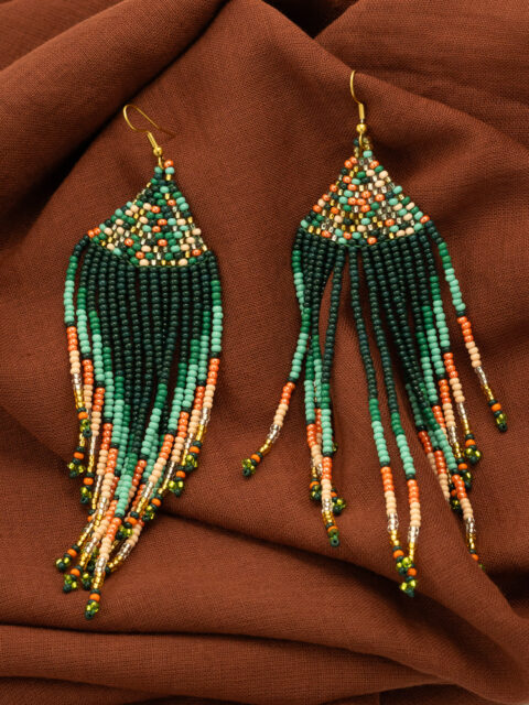 Handmade Colombian Earrings – Deep Forest Statement Fringe