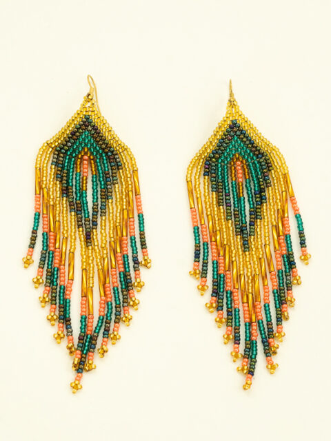 Handmade Colombian Earrings – Golden Heat Statement Fringe