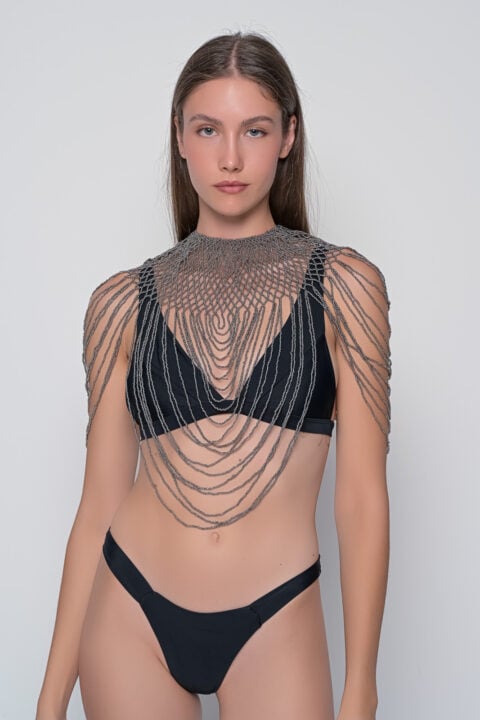 handmade beaded body necklace bali layered statement necklace silver