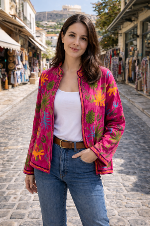 leopard Cotton Velvet Jacket – Magenta