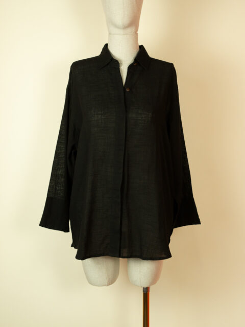 Cotton Flex Oversized Shirt – One Size Black