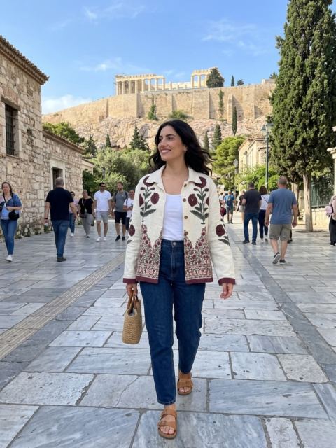 cotton slub block print jacket one size