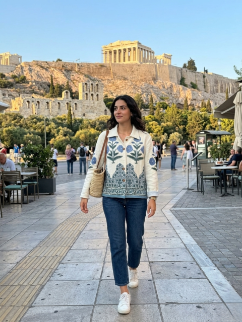 Block Print Slub Jacket – One Size Blue