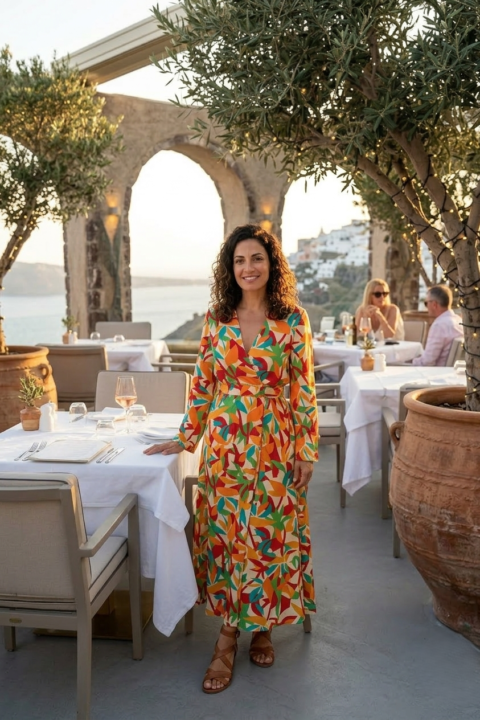 Aphrodite wrap Dress saree red leaf