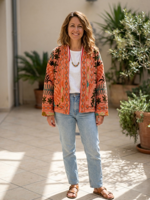 Suzani Embroidery Cotton Stone Washed Jacket – One Size