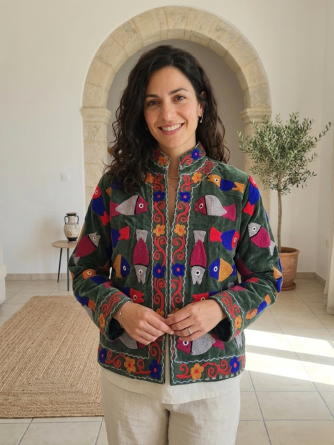 Fish Cotton Velvet Jacket – Green