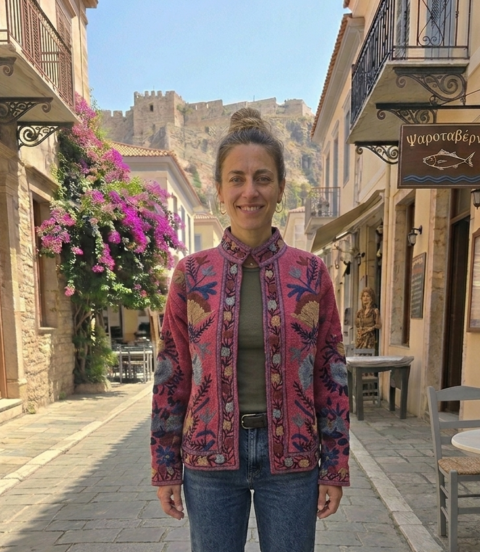 Suzani Embroidery Cotton Slub Jacket – One Size Wine