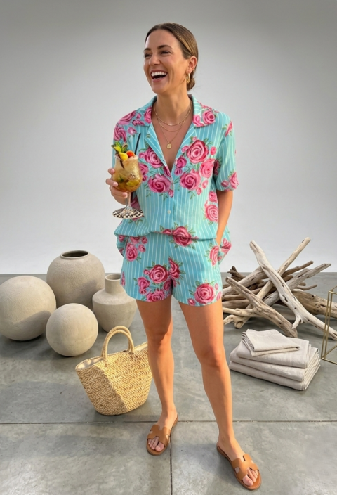 Amazon Short Set Rose Print – Free Size