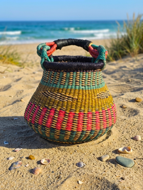 Handmade Mini Bolga Basket from Ghana with Leather Handle 05