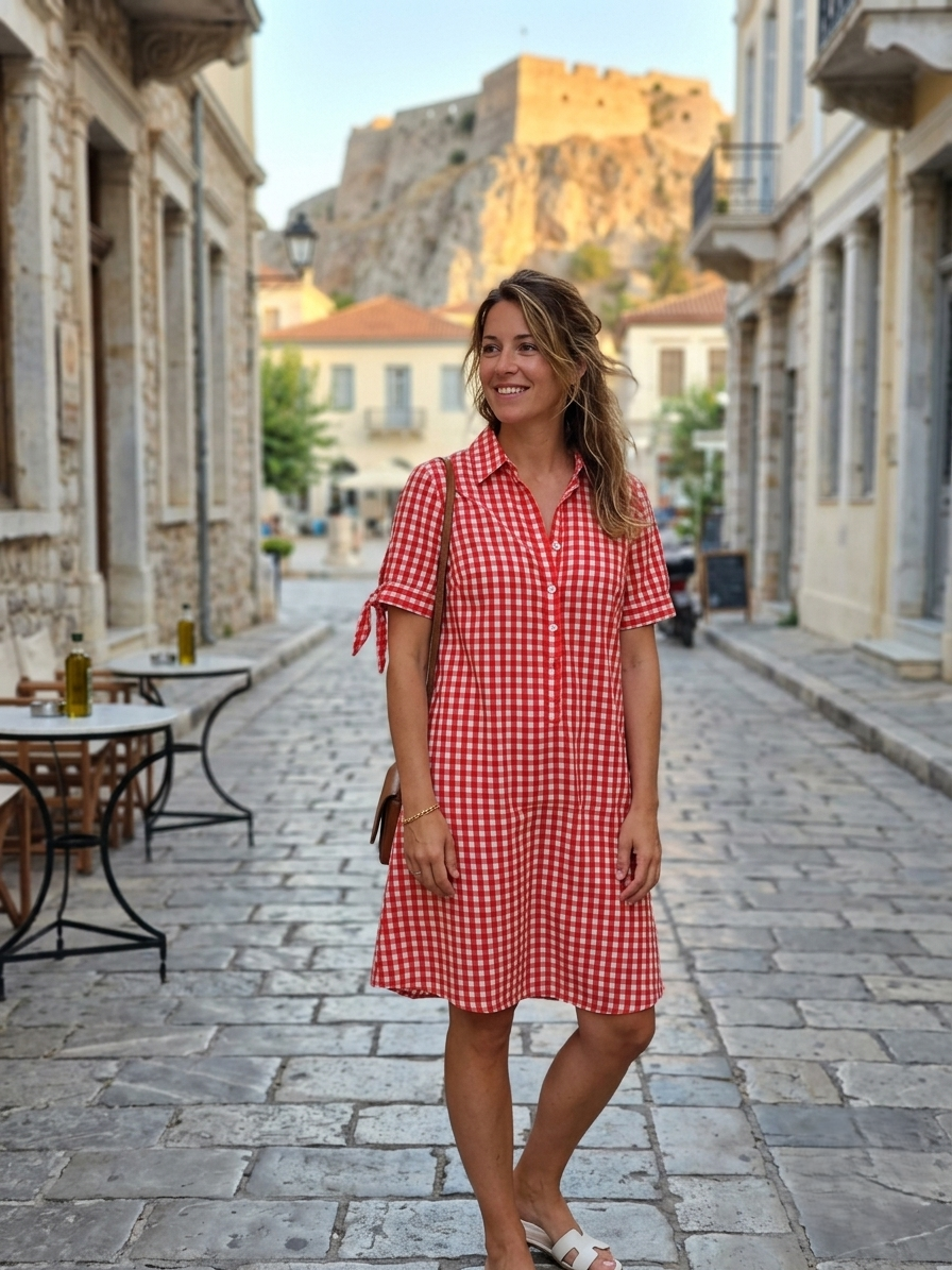 Amelia Cotton Dress – red checks Print | Free Size