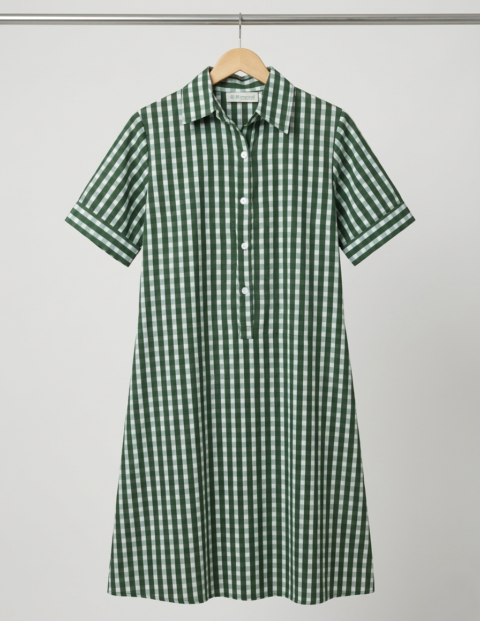 Amelia Cotton Dress – green checks Print | Free Size