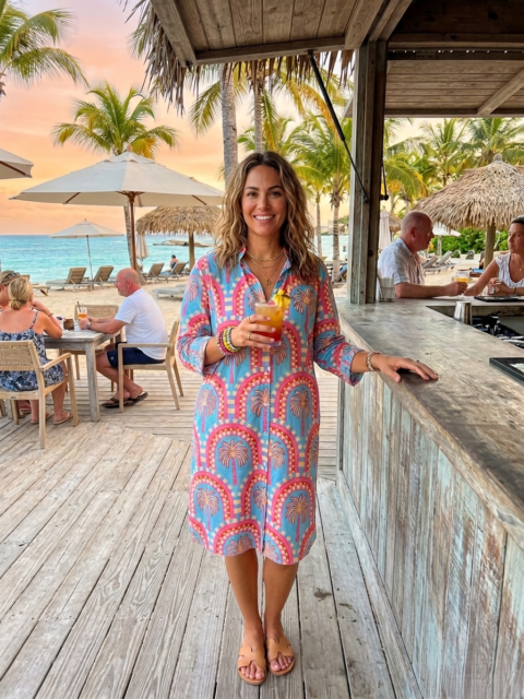 Oversized Shirt Dress Cotton with Rainbow palm