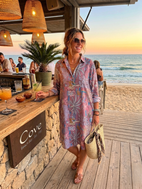 Oversized Shirt Dress Cotton with Palm Wine