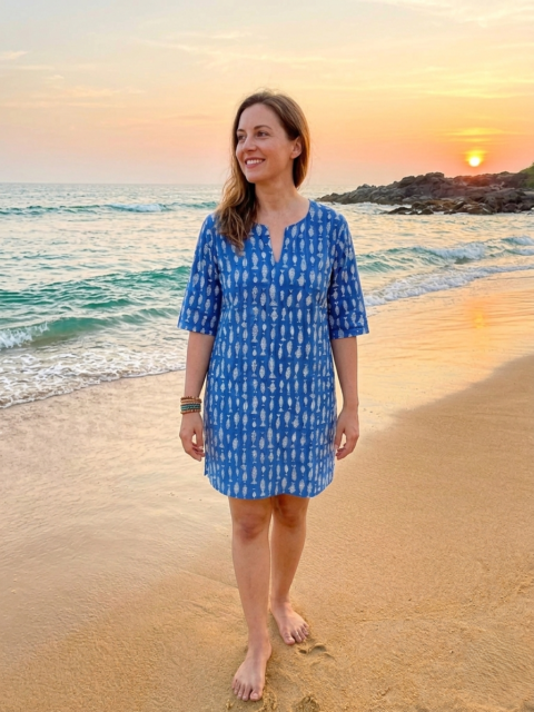 Titli Tunic – Fish Blue (Cotton, One Size)