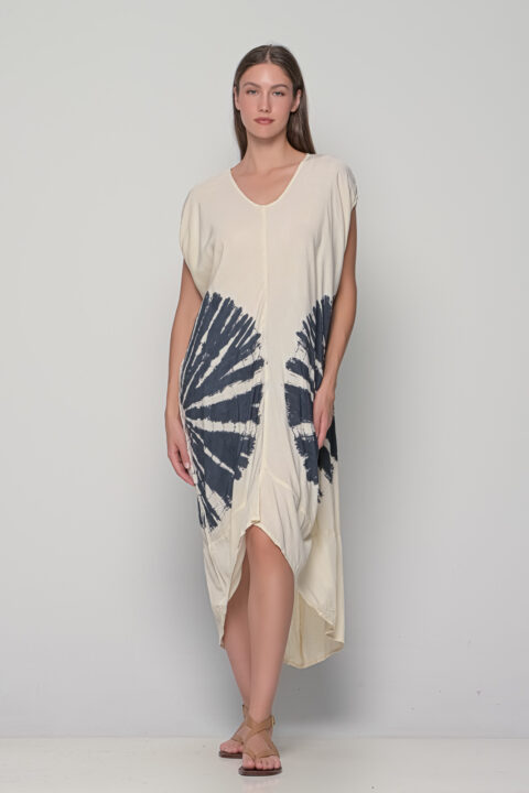 Luna tie dye asymetrical caftan off white