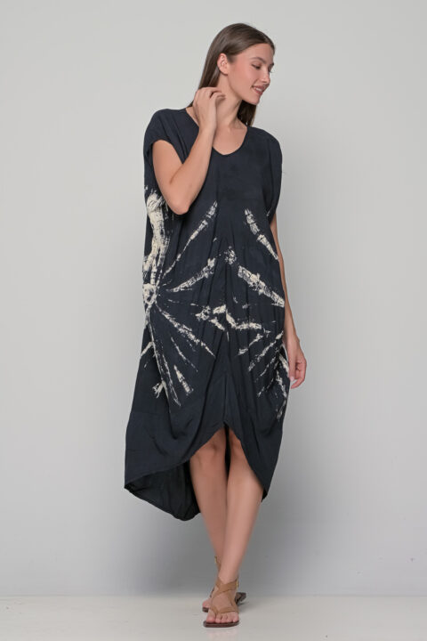 Luna tie dye asymetrical caftan black