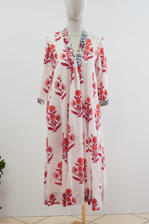 Marsha Caftan Dress white with red flower