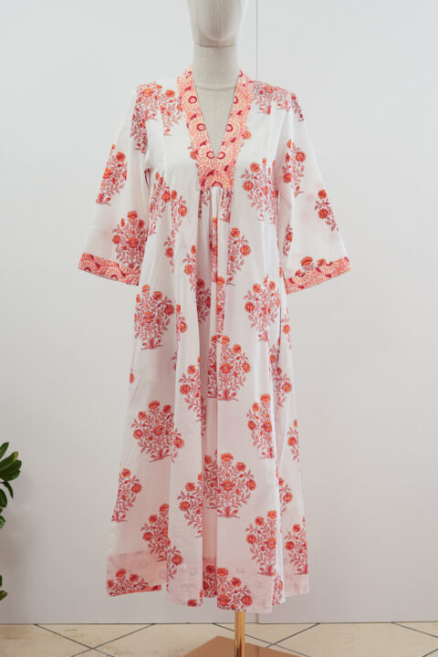 Marsha Caftan Dress white with coral flower