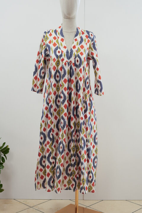 Marsha Caftan Dress ikat white
