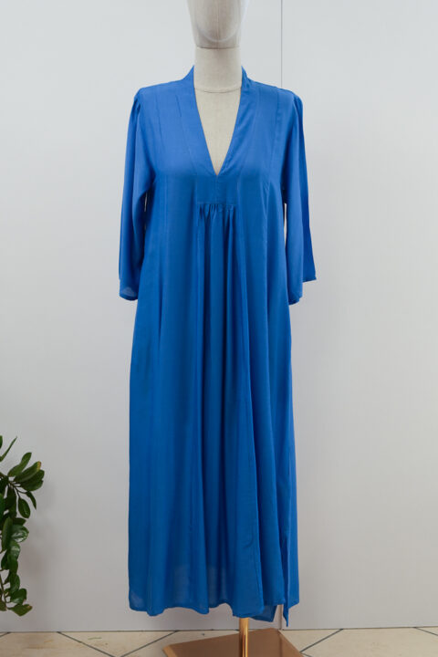 Marsha Long Dress in Cotton Silk-Royal Blue