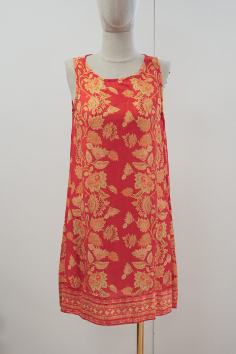 Crop Cotton Silk Dress – Rama Red Print