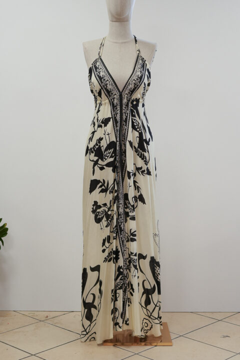 Long Beach Dress with Open Back – Cotton Silk Digital Print Desire Black (Free Size)