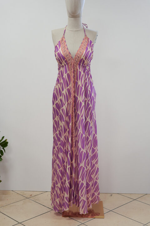 Long Beach Dress with Open Back – Cotton Silk Digital Print Calm Purple (Free Size)
