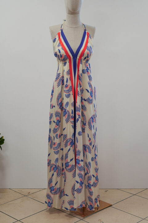 Long Beach Dress with Open Back – Cotton Silk Digital Print Fly Blue (Free Size)