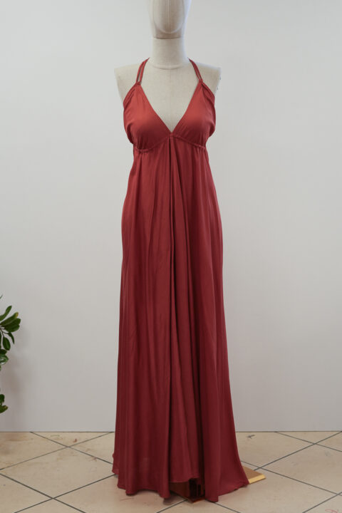 Long Beach Dress with Open Back – Cotton Silk Cinnamon (Free Size)