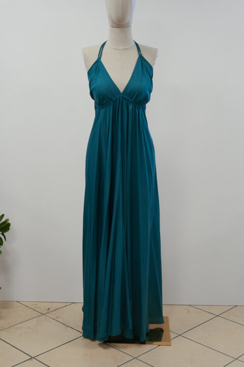 Long Beach Dress with Open Back – Cotton Silk Teal (Free Size)