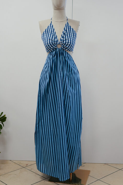 Ibiza Dress – Checks blue Print, Cotton, One Size