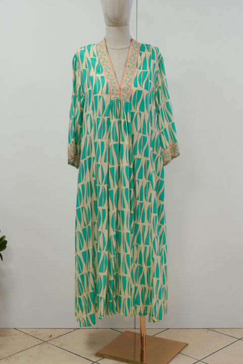 Marsha Long Dress – Calm Aqua Print | Cotton Silk