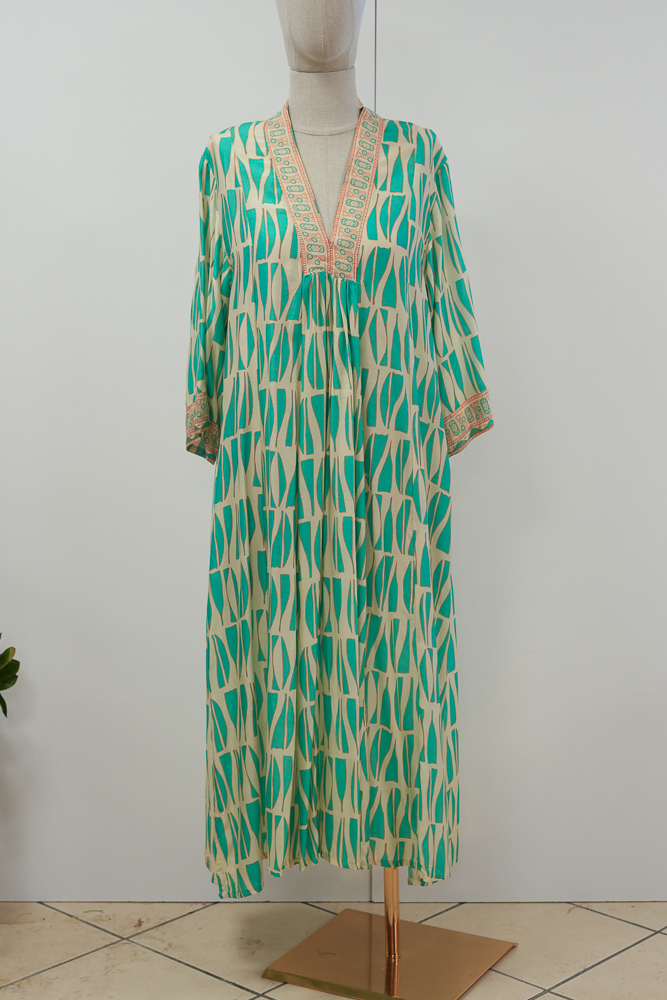 Marsha Long Dress – Calm Aqua Print | Cotton Silk