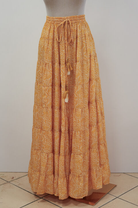 Panel Skirt – Margaret yellow Print | Saree Silk | Free Size