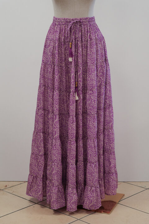 Panel Skirt – Margaret purple Print | Saree Silk | Free Size