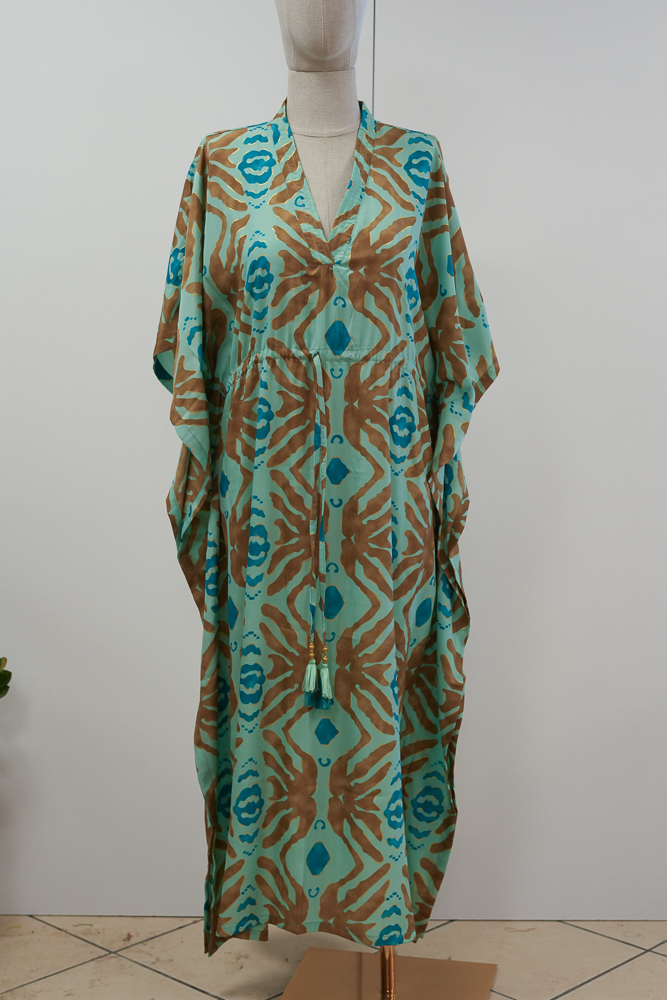 Durga Caftan – seaweed turquoise | Saree Silk | One Size