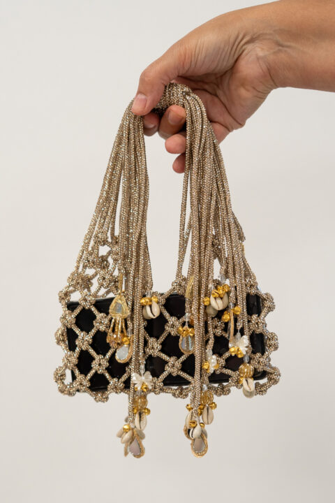 Macramé Rhinestone Phone Bag with Inner Pouch | Handmade Evening Bag