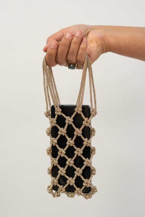 Handmade Macramé Rhinestone Phone Bag | Luxury Crystal Phone Holder
