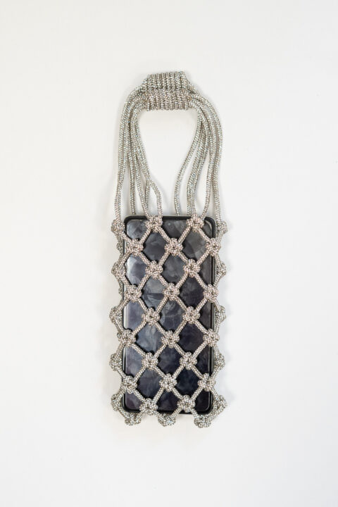 Handmade Macramé Rhinestone Phone Bag | Silver