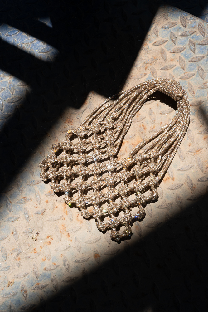Crystal Macramé Handbag | Handmade Rhinestone Evening Bag