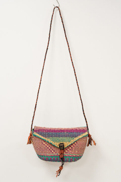 Handmade Ghana Sling Bag in Elephant Grass & Leather 01