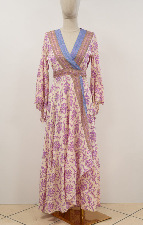 Aphrodite Wrap Dress in Saree Silk | purple Resort Maxi Dress