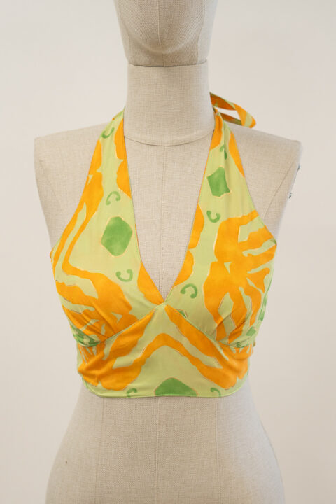 Ios Top – Seaweed Green Print | Saree Silk | One Size