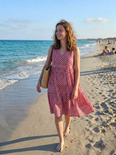 A beautiful handmade cotton dress with an authentic artisanal block print design.