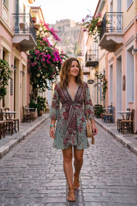 Isabelle Wrap Dress – Cotton Silk Digital Print – NATURE BLUE