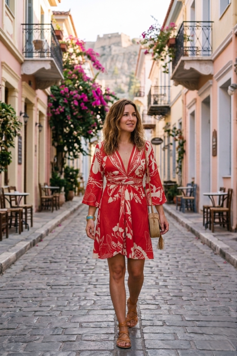 Isabelle Wrap Dress από Cotton Silk με Digital Print – ΕΠΙΘΥΜΙΑ ΚΟΚΚΙΝΟ