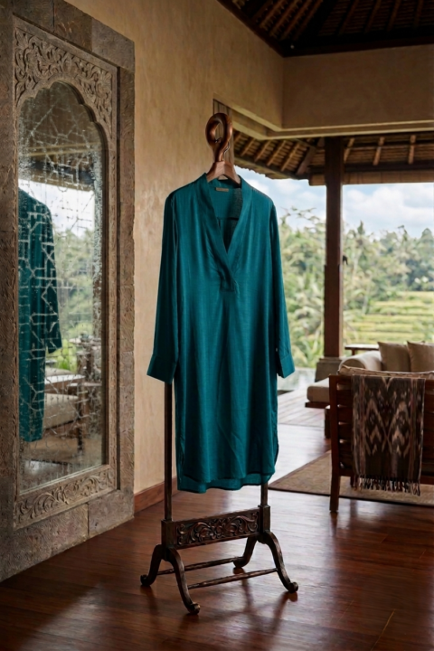 Alexia Caftan – Cotton Silk Free Size - Teal