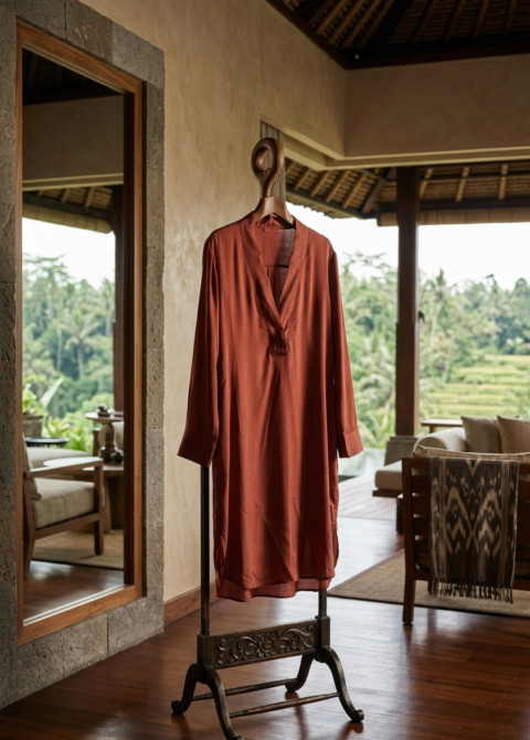 Alexia Caftan – Cotton Silk Free Size - Cinnamon