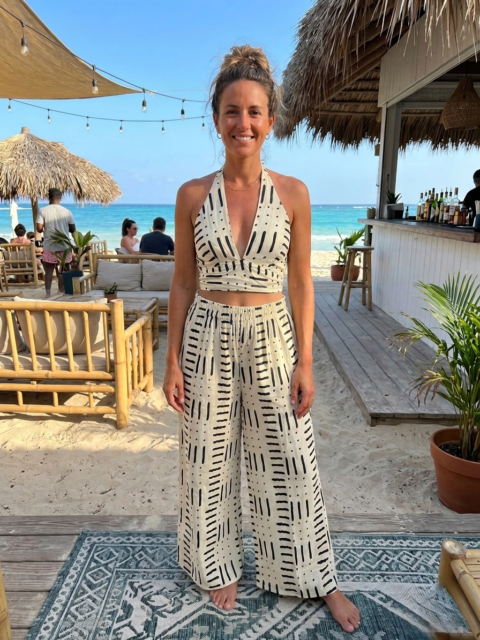 Africa Print Cotton Set – Top & Wide-Leg Pants